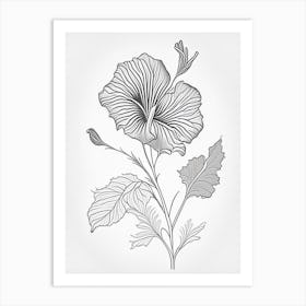 Hibiscus Herb William Morris Inspired Line Drawing 2 Art Print