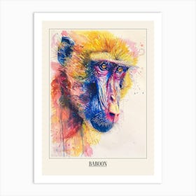 Baboon Colourful Watercolour 4 Poster Art Print