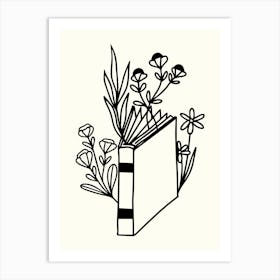 Book And Flowers Monoline Hand Drawing Aesthetic Illustration Art Print