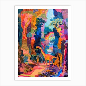 Dinosaur In The Colourful Cave Painting 1 Art Print