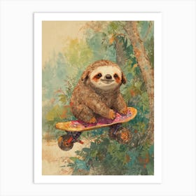 Sloth On A Skateboard 4 Art Print