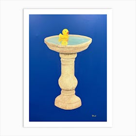 A Bird's Bath Rubber Ducky In A Fountain Art Print