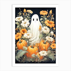 Cute Bedsheet Ghost, Botanical Halloween Watercolour 10 Art Print