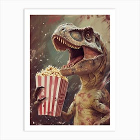 T Rex Dinosaur Eating Popcorn At The Cinema 1 Art Print