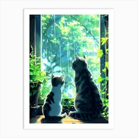 Two Cats Looking Out The Window Art Print