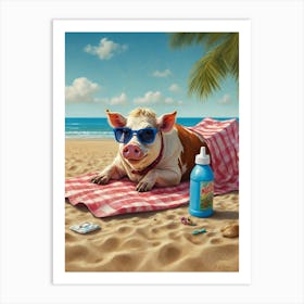 Pig On The Beach Art Print