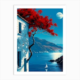 Red Tree By The Sea Art Print