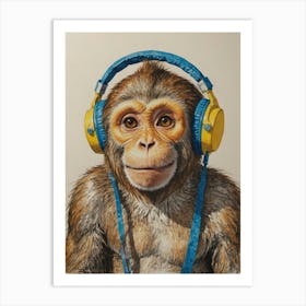 Monkey With Headphones 4 Art Print