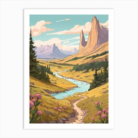 Torres Del Paine Circuit Chile 4 Hike Illustration Art Print