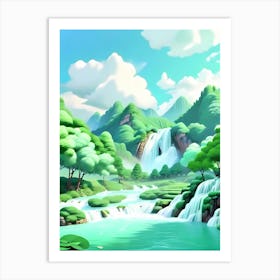 Waterfall In The Mountains Art Print