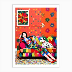 Woman On A Colorful Couch Art Print