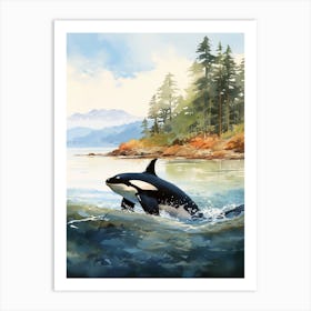 Orca Whale Watercolour And Waves Art Print