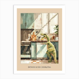 Dinosaur Cooking In The Kitchen Pastel Painting 3 Poster Art Print