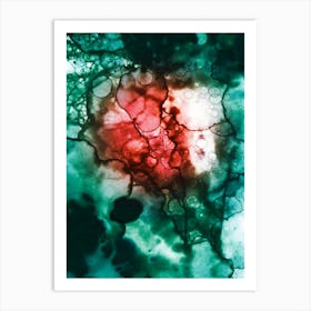 Modern Abstraction Red In Green Art Print