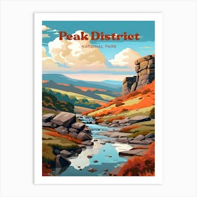 Peak District National Park England Camping Travel Illustration Art Print