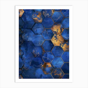 Blue And Gold Hexagonal Marble Background Art Print