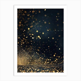 Golden Sparkles On Black Background Art Print