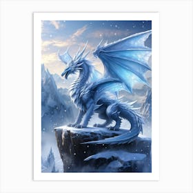 Majestic Dragon With Wings Spread Wide Majestically Dominates The Panorama Of A Frozen Realm The Art Print