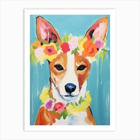 Basenji Portrait With A Flower Crown, Matisse Painting Style 1 Art Print