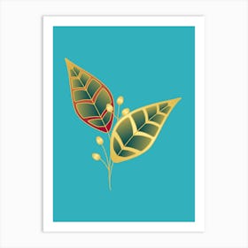 Two Leaves On A Blue Background Art Print