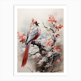 Rooster, Japanese Brush Painting, Ukiyo E, Minimal 4 Art Print