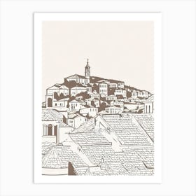 Dubrovnik Old Town 2 Croatia Boho Landmark Illustration Art Print
