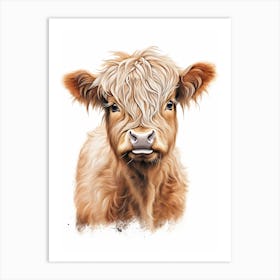 Simple Illustrative Painting Of Baby Highland Cow 4 Art Print