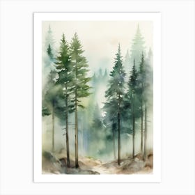 Appalachian Mountains of Misty Pines Watercolor Print of Evergreen Forest..137 Art Print