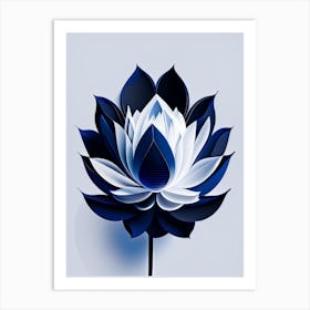 Blue Lotus Black And White Geometric 4 Art Print