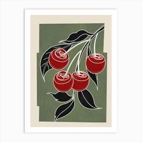 Minimalist Cherry Fruit Line Art 2 Art Print