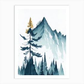 Mountain And Forest In Minimalist Watercolor Vertical Composition 200 Art Print