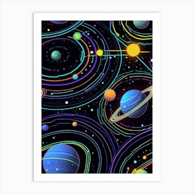 Default Neon Black Light Sgraffito Solar System 3d Illustratio 1 (8) Art Print