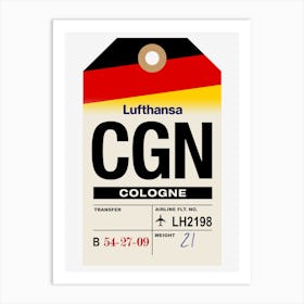 Cologne (CGN) Germany Vintage Airline Luggage Tag Art Print