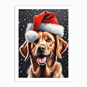 Cute Dog Wearing A Santa Hat Painting (13) Art Print