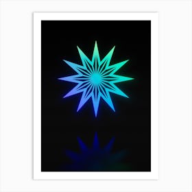 Neon Blue and Green Abstract Geometric Glyph on Black n.0004 Art Print
