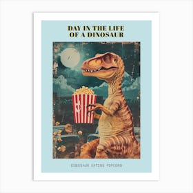 Dinosaur Eating Popcorn Retro Collage 1 Poster Art Print