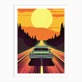 Car On The Road At Sunset Art Print