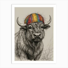 Bull With A Rainbow Hat Art Print