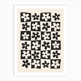 Flowers In Checkerboard Art Print