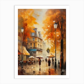 Paris city countryside, cafes, people, trees, old autumn oil paints. Faded colours.7 Art Print