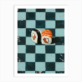 Sushi Blue Checkerboard 3 Art Print