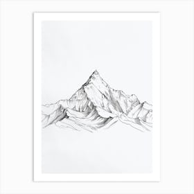 Kangchenjunga Nepalindia Line Drawing 2 Art Print