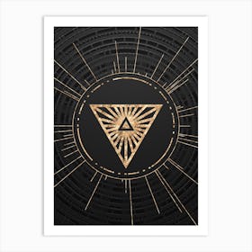 Geometric Glyph Symbol in Gold with Radial Array Lines on Dark Gray n.0046 Art Print