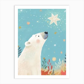 Polar Bear Looking At A Starry Sky Storybook Illustration 3 Art Print