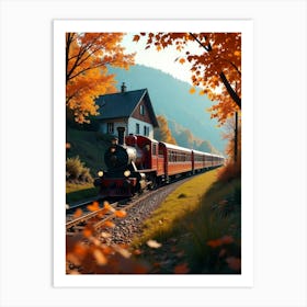 Autumn Train In The Mountains Art Print