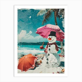 Retro Kitsch Snowmen On The Beach 3 Art Print