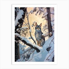 Winter Gray Fox Illustration Art Print