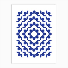 Midcentury Modern Abstract Geometric Flower Pattern Floral in French Blue 2 Art Print