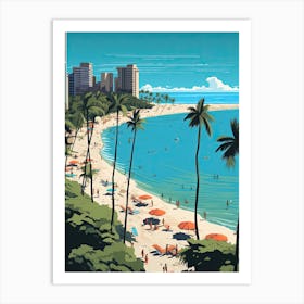 Waikiki Beach Hawaii, Usa, Flat Illustration 4 Art Print
