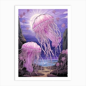 Mauve Stinger Jellyfish Illustration 3 Art Print